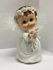 Portofino White Poly Resin Angel Figurine w/Sheer Feathered Wings 6-1/2", 3066