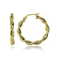 Gold Flash Sterling Silver 3mm Twist  Polished Hoop Earrings, 20mm