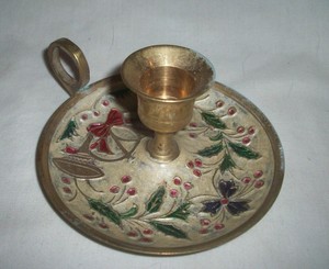 Vintage Collectible Hand Held Enamel Br Taper Candle Holder Enamel Br Taper Candle Holder