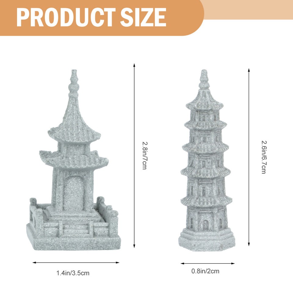 3 Pcs Miniature Japanese Garden Pagoda Simulation Landscape Furnishing