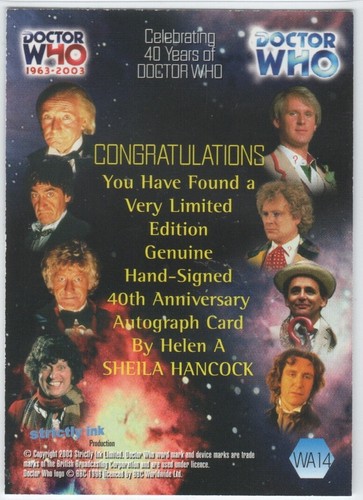 SHEILA HANCOCK AS HELEN Eine Autogramm Sammelkarte WA14 - DOCTOR WHO 40. 1963-2003 - Bild 2 von 2
