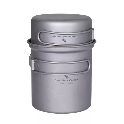 Camping Titanium Pot Pan Set Outdoor Cookware Cup Bowl for 1-2 Man Cooking Kit