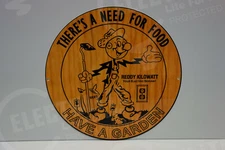 Reddy Kilowatt Power HAVE A GARDEN DIE CUT ENAMEL COAT ELECTRICIAN GIFT SIGN