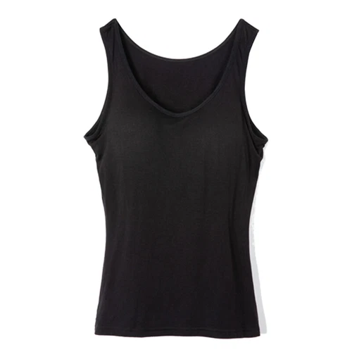 TANK TOP Womens Stretch Long Workout Fitness Sport Yoga Built in Bra Basic Top - Picture 18 of 61