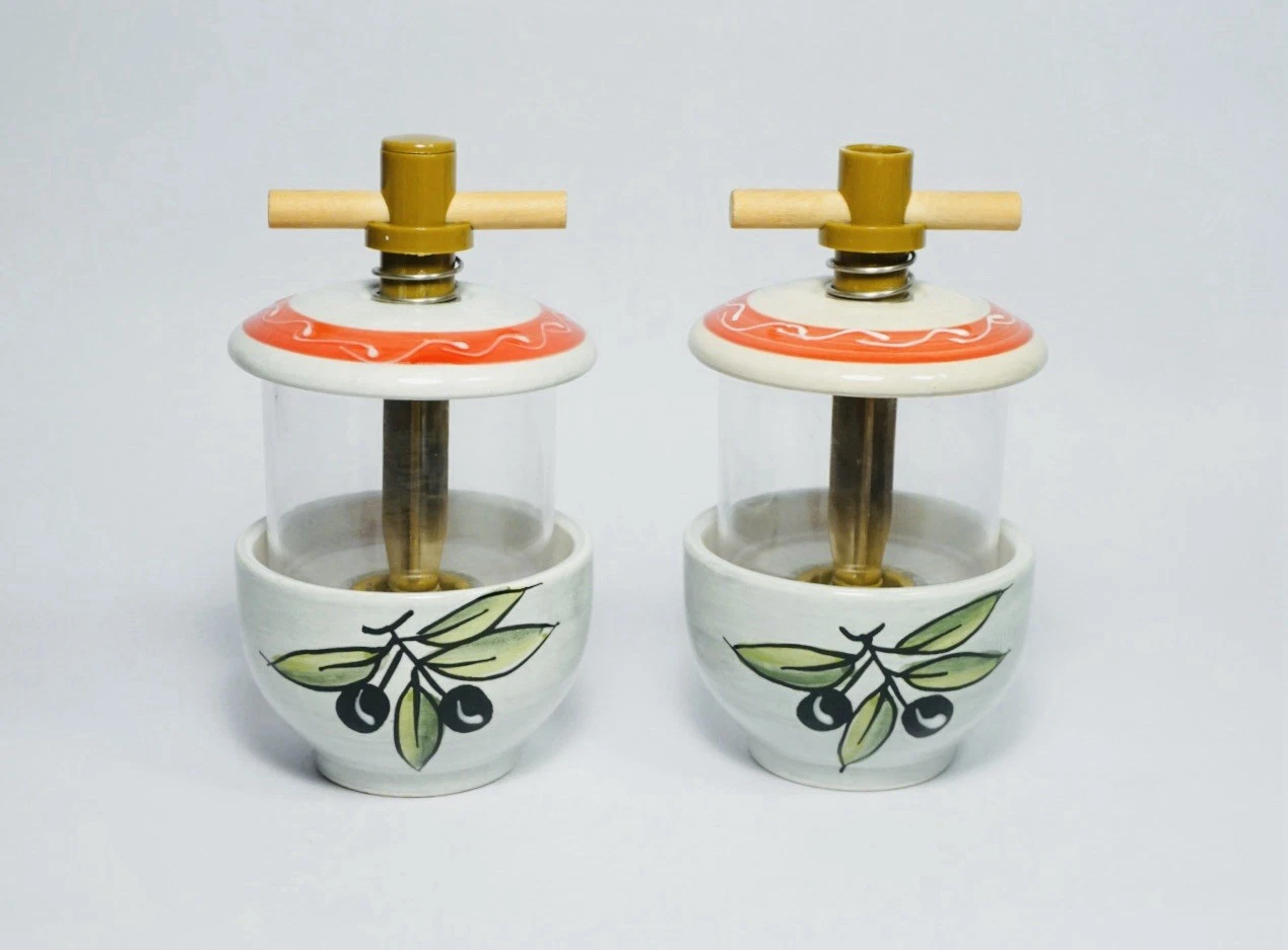 TWO Vintage French Spice Grinders HAND PAINTED with Olives & Red Design
Opens in a new window or tab