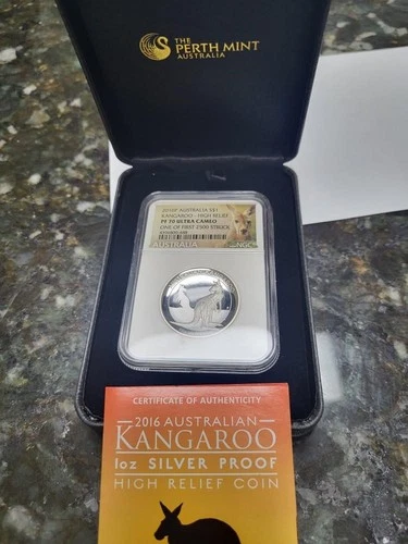 2016 Australia KANGAROO High Relief NGC "Perfect" PF70 Ultra Cameo Box and COA