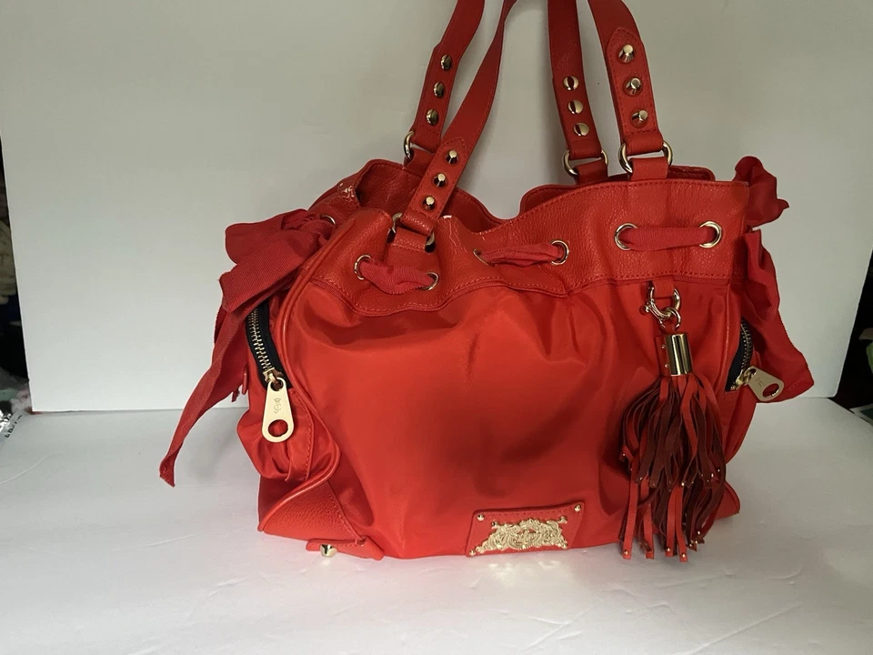Juicy Couture сумка винтажный Y2K 2000-х кокетка бант красный кожаный оранжевый красный чехол - Изображение 3 из 4