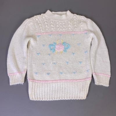 Vintage Honors Misses Sweater Womens Large Floral Embroidered Knit Cream Pastel*