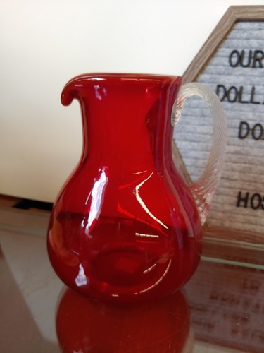 NEW Fenton Art Glass Ruby Red Pitcher (w/tag) 7" Swirl Handle - Picture 3 of 9