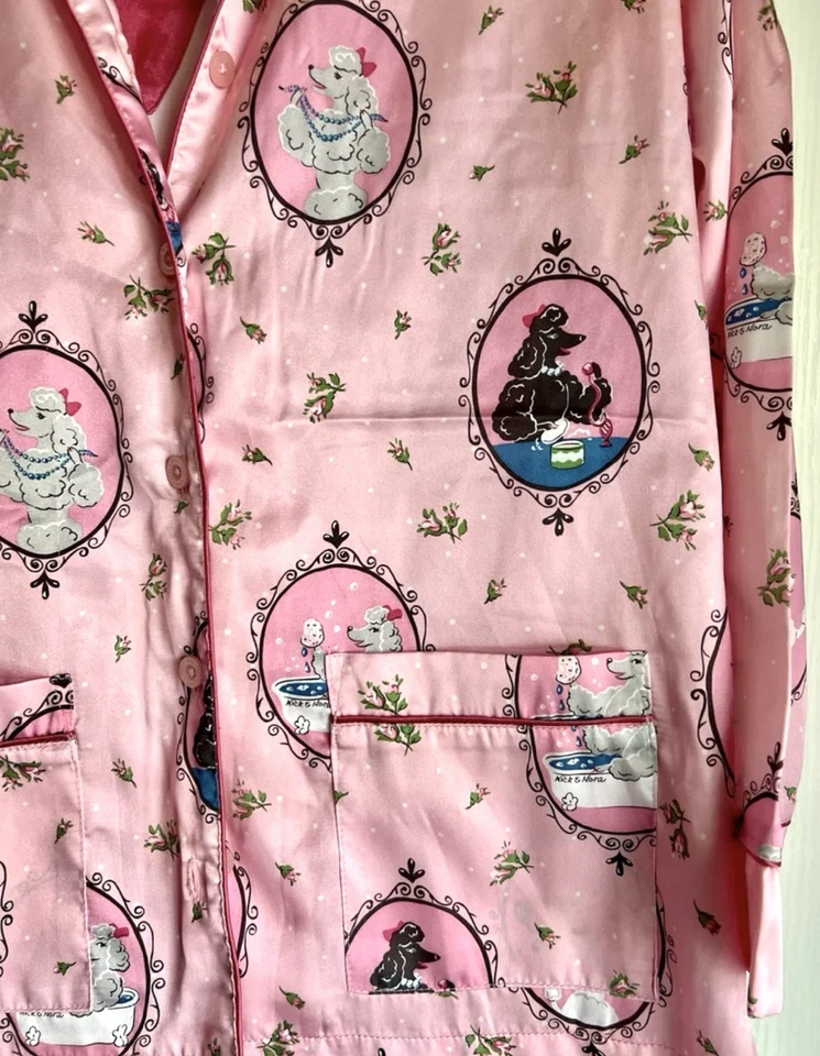 Nick & Nora conjunto de pijama caniche rosa satinado para niñas talla grande RARO USADO EN EXCELENTE ESTADO Foto 3 de 4