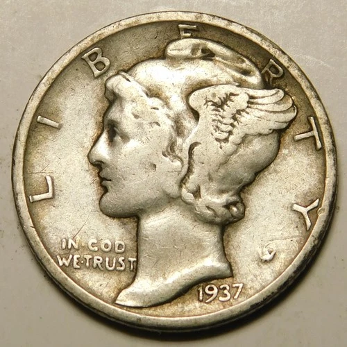 1937 D Mercury Dime F-VF  Actual Coin Pictured- Not Cleaned, Polished or Dipped