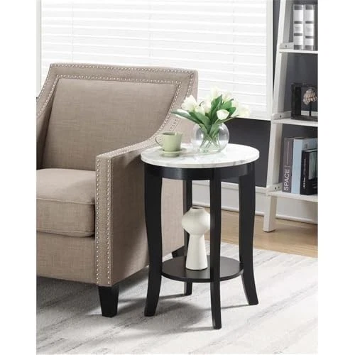 Convenience Concepts American Heritage Round End Table, White Faux Marble / - Image 4 of 4