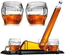 Ice Hockey Whiskey Decanter Set with 4 Unique Helmet Glasses, 750ml Decanter ...