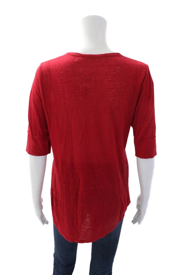 Camiseta Isabel Marant Etoile Mujer Lino Cuello Redondo Manga Corta Roja Talla L Foto 3 de 4