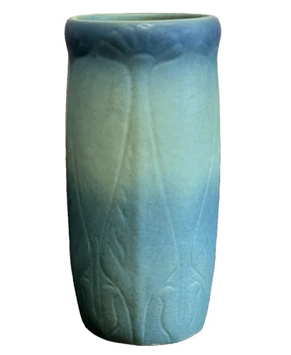 Van Briggle Pottery Ming Blue Leaf Vase Arts & Crafts 7.5” Tall