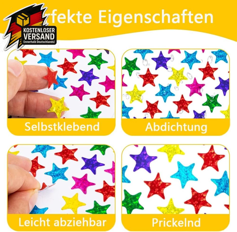 1350 Sterne Sticker, 0.8 Cm, Glitzer, 8 Farben, Indoor, Kunststoff, Stern, Stern - Bild 3 von 4