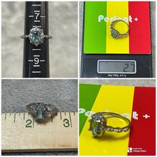 LONDON BLUE TOPAZ  WHITE CZ STERLING 925 SILVER RING SIZE 8  