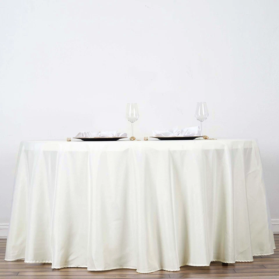 IVORY 132" ROUND POLYESTER TABLECLOTH High Quality Wedding Catering Supplies - Image 2 of 4