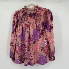 Ivy Jane Womens Sz S Burnout Velvet Top Boho Luxe Floral Sheer Romantic Festival