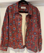 Vintage Southwest Print Denim Jacket Womens L Red Cotton USA Made Aztec Y2K 90s