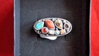 Vintage Multi-Color Gemstone(Turquoise, Coral) & Sterling 925 Silver Ring Size 6