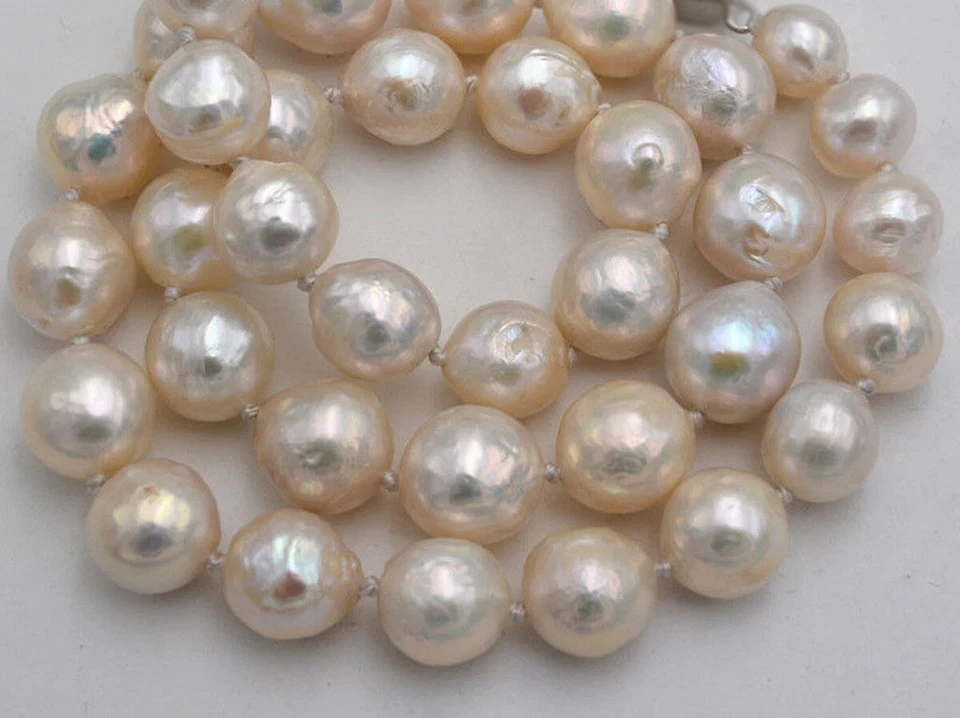 Huge 11-12mm Real Natural White South Sea Baroque Edison Pearl Necklace 14-36'' - Image 2 of 4