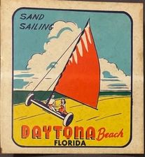 Vintage 1950s Daytona Beach Florida "Sand Sailing" Souvenir Luggage Sticker