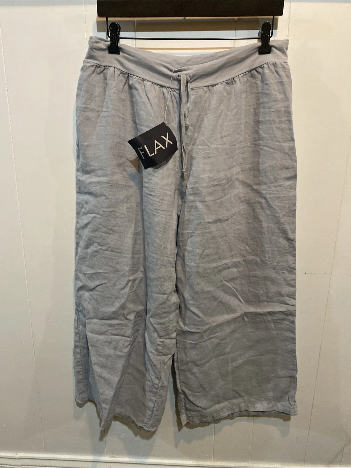 New With Tags! FLAX Designs Linen Pants Gray Pull-On Elastic Waistband Size M