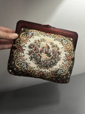 VTG Tapestry Clutch Purse Bag 1940-1970 Needlepoint Embroidery Clasp Closure