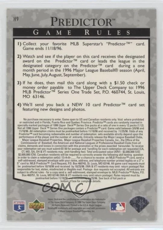 1996 Upper Deck Hobby Predictor Mo Vaughn #H9 - Image 2 of 2