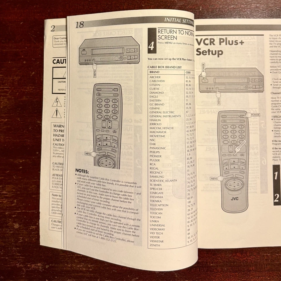 User Manual for JVC HR-VP634U VCR VHS Player - Image 2 of 4
