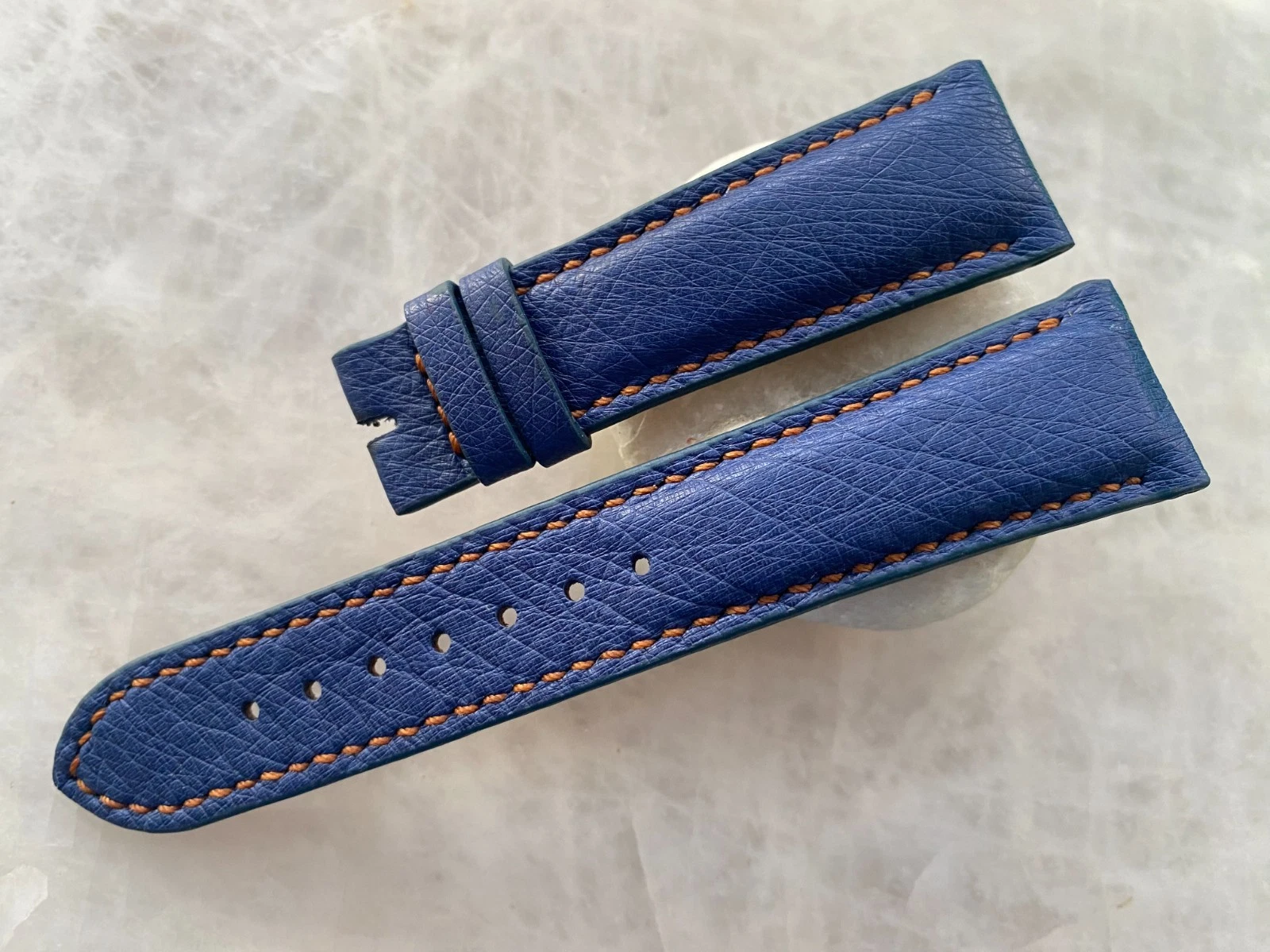 22mm/18mm Blue Ostrich Leather Padded Watch Strap Band