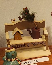 VTG Blossom Bucket: Serain Snow bench figurine Winter Christmas *no bluebird