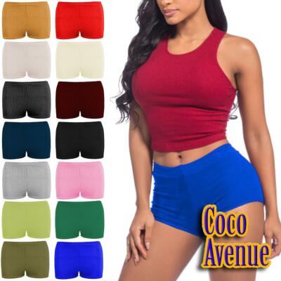 New Womens Plain Ribbed Stretchy Hot Pants Shorts Dance Gym Party Mini Shorts