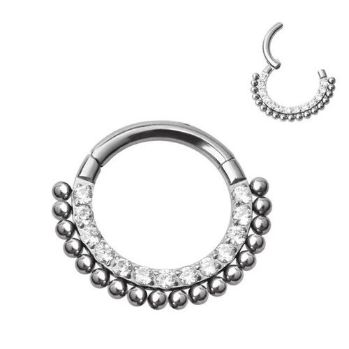 16G Titan gepflasterte Linie CZ Edelstein Perle aufklappbares Segment Clicker Nase Ohr Körperschmuck - Bild 4 von 4
