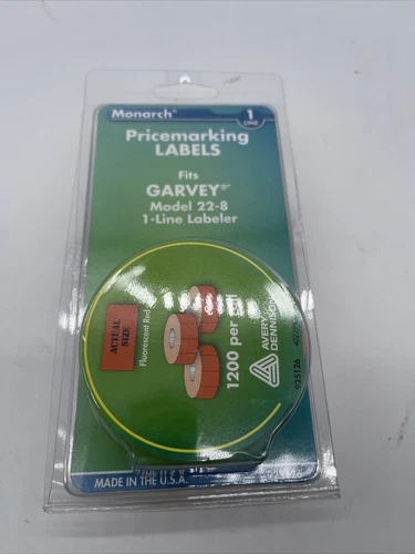 MONARCH PRICE MARKING LABELS 1-Line Fluorescent Red 3 ROLLs Garvey Model 22-8