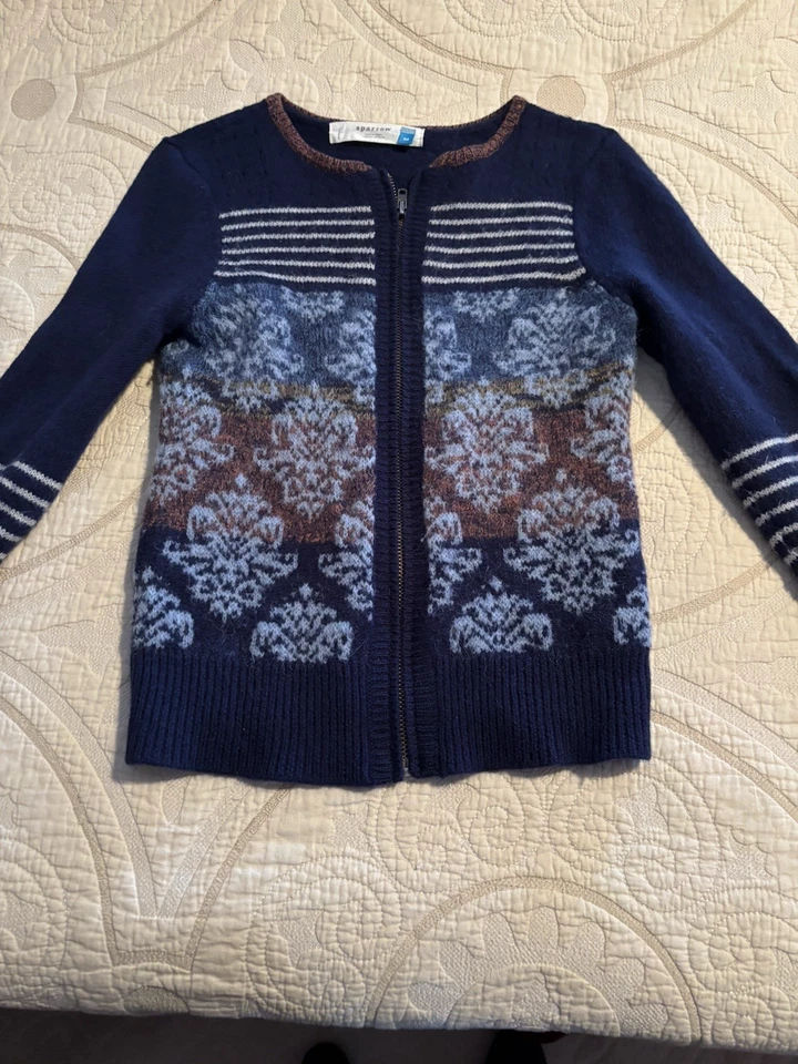SPARROW by ANTHROPOLOGIE M Sweater Blue Stripe Zip Front Wool Blend Medium - Image 2 of 4
