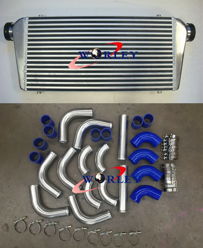 Front Mount Intercooler 600x300x76mm+3" aluminium piping+black Silicone Hose kit - image 2 of 4