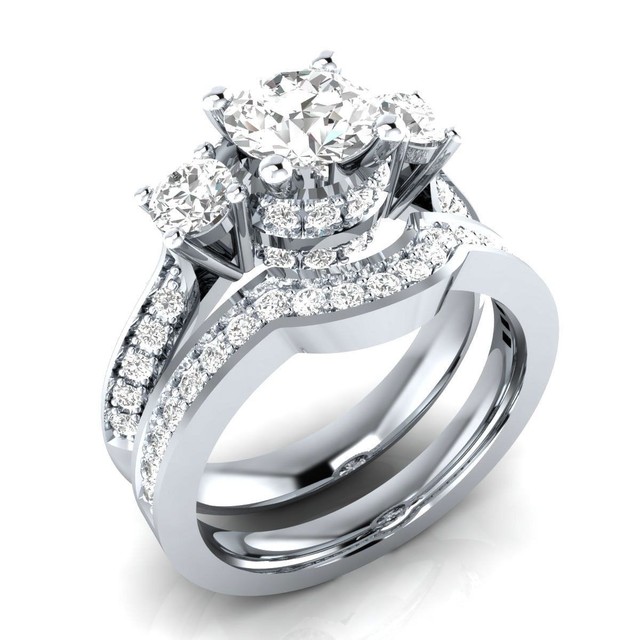 Women Fashion Jewelry 925 Silver White Sapphire Wedding Band Rings Set Size 6-10