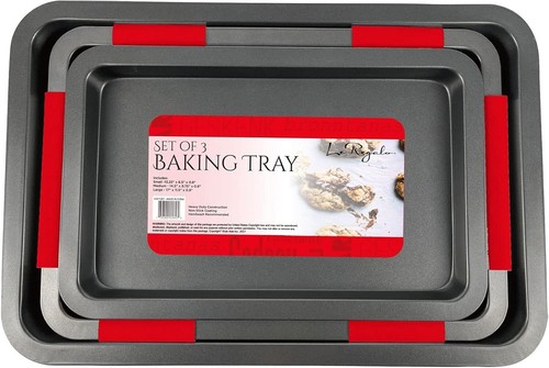 Set of 3 Heavy Duty Construction Premium Quality Non Stick Baking Trays, 3, Silv