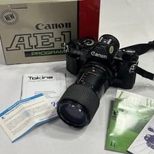 Canon AE-1 Program 35mm SLR Film Camera w/Tokina 35mm-105mm Lens 