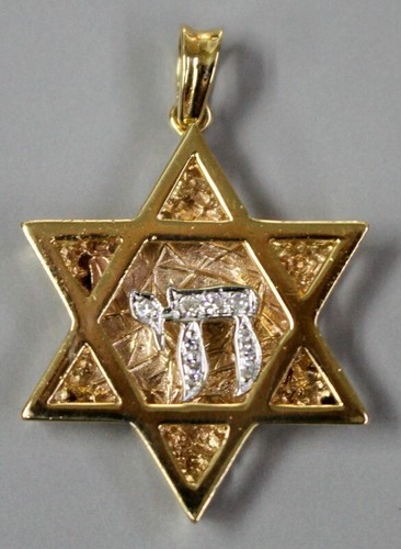 Two-Tone 14K Gold Reversible Star Of David Diamond Chai Charm Pendant