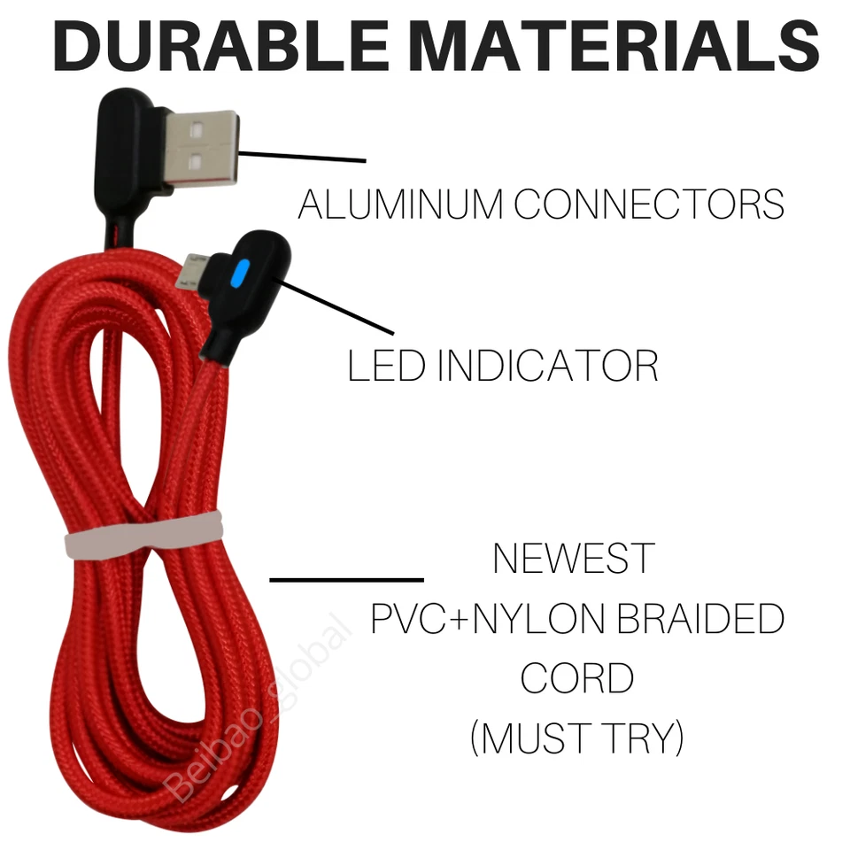 Cable de datos cargador rápido micro USB de alta resistencia de 3 paquetes de 3/6 pies para Samsung LG HTC Foto 2 de 4