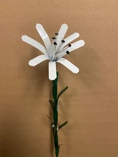 Recycled Metal Welded White Lilly W/ Nails Flower Stake Yard Art Rock Garden