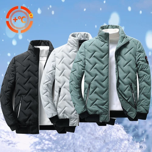 Mens Quilted Padded Bomber Jacket Biker Puffer Jacket Coat Warm Winter Zip Up - Picture 4 of 19