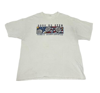 トップス 90s Euro Italy open color short shirt Vintage Y2K 2002 US Open Tennis Championship White T-Shirt