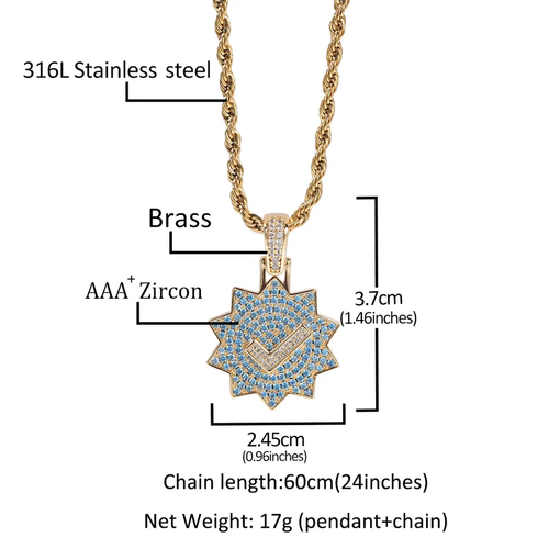 14K Gold Finish simulierter Diamant Iced Out Twitter blaue Zecke Halskette Anhänger - Bild 7 von 9