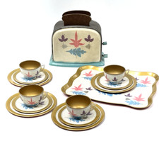 Vintage Ohio Art Tin Toy Toaster Tea Set 16 Pc Pink Purple Blue Leaves - Works