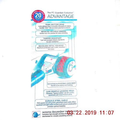 PC GUARDIAN EZOLUTION ADVANTAGE CLASIC TWO KEY SECURITY CABLE LOCK - Picture 6 of 6