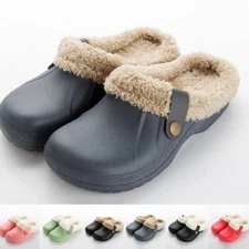 Women Men Furry Lined Clogs Slippers Winter Warm Garden Shoes Mules Waterproof~